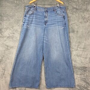 American Eagle Jeans Womens 20 Blue Super High Rise Ultra Wide Leg Distressed
